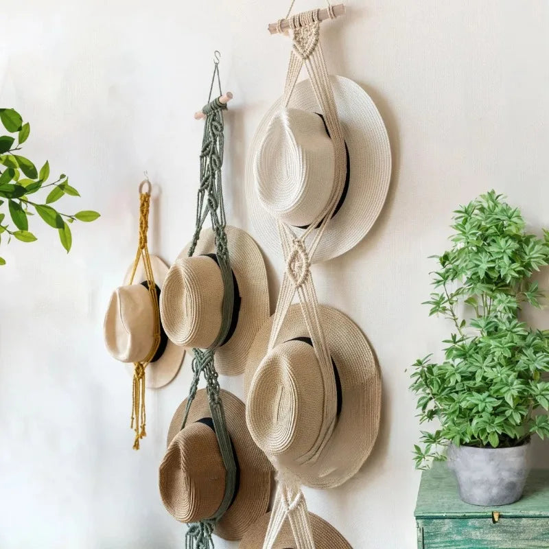 Boho Macrame Hat Holder Wall Hanging