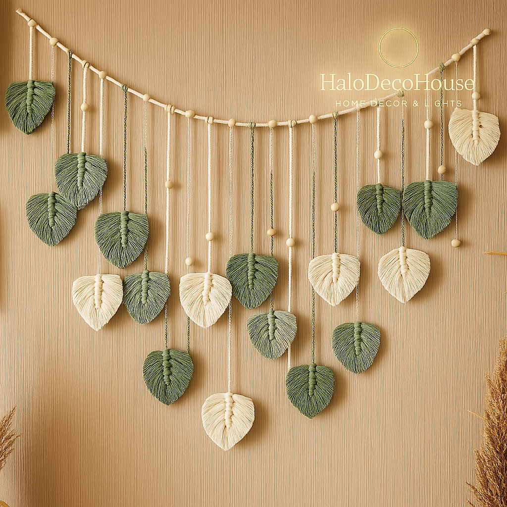 Boho Macrame Dreamcatcher with Leaf Design