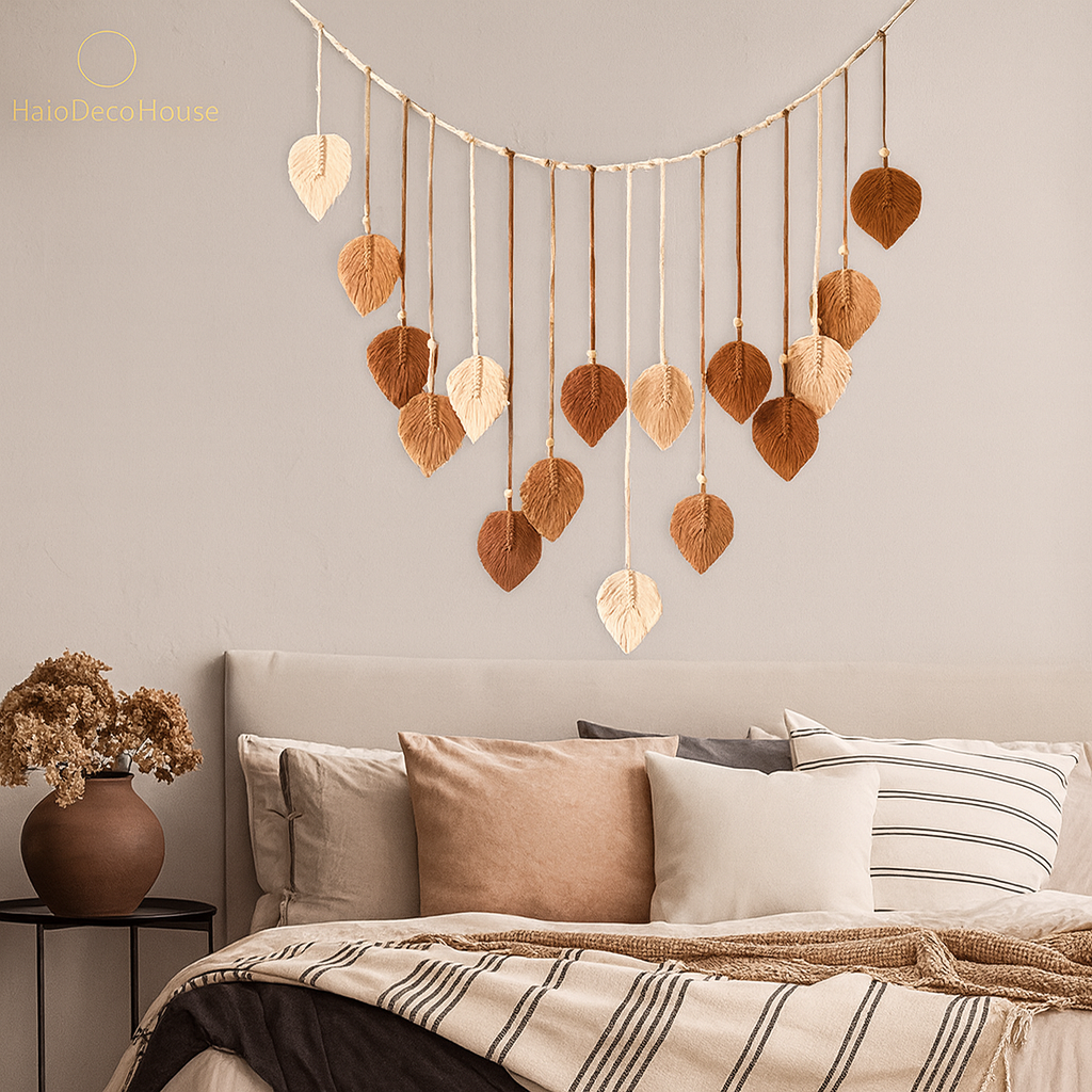 Boho Macrame Dreamcatcher with Leaf Design