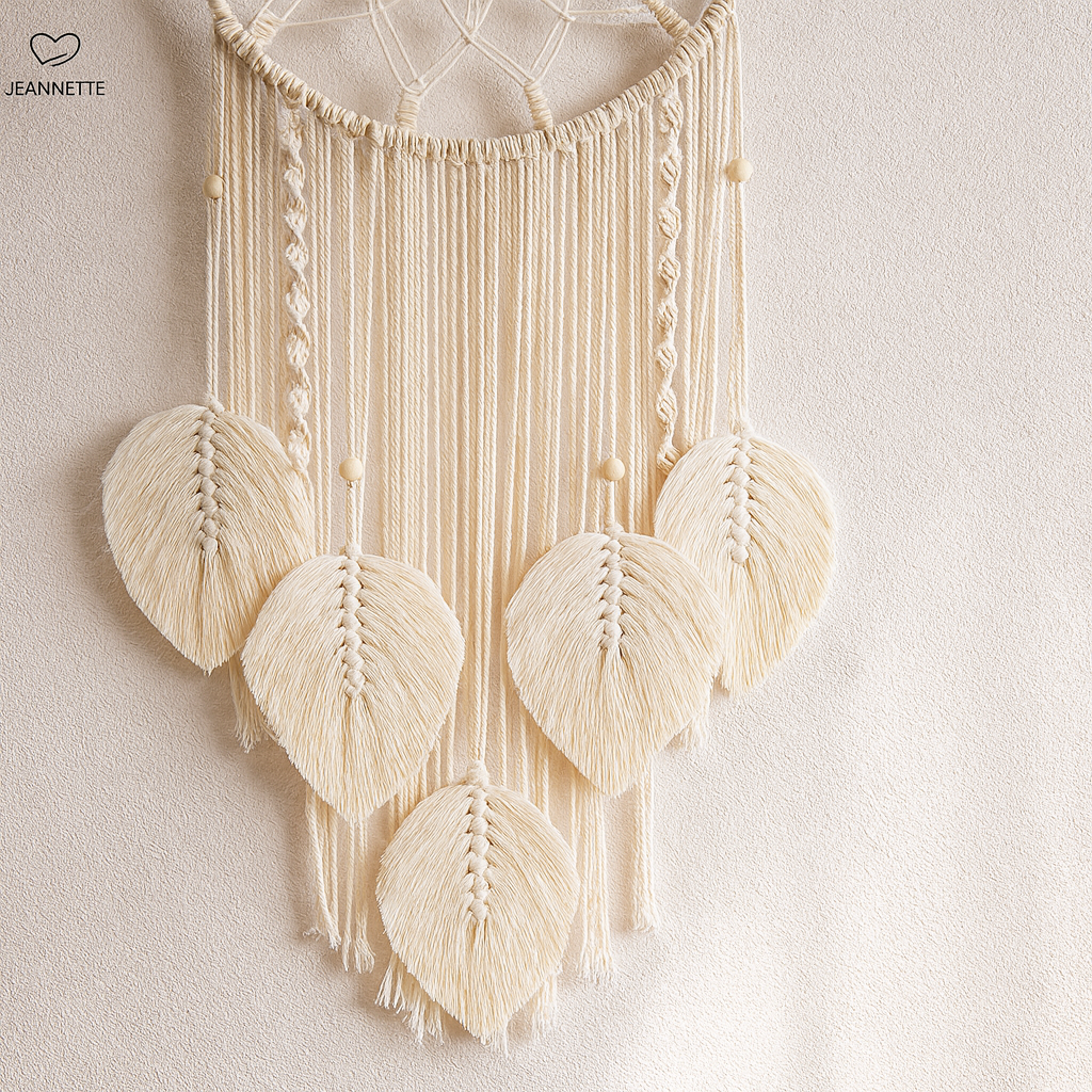 Boho Macrame Dreamcatcher with Leaf Design