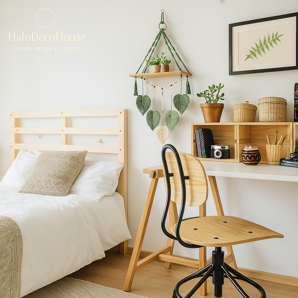 🌿 Macrame Wall Shelf with Wooden Board – Boho Hanging Decoration