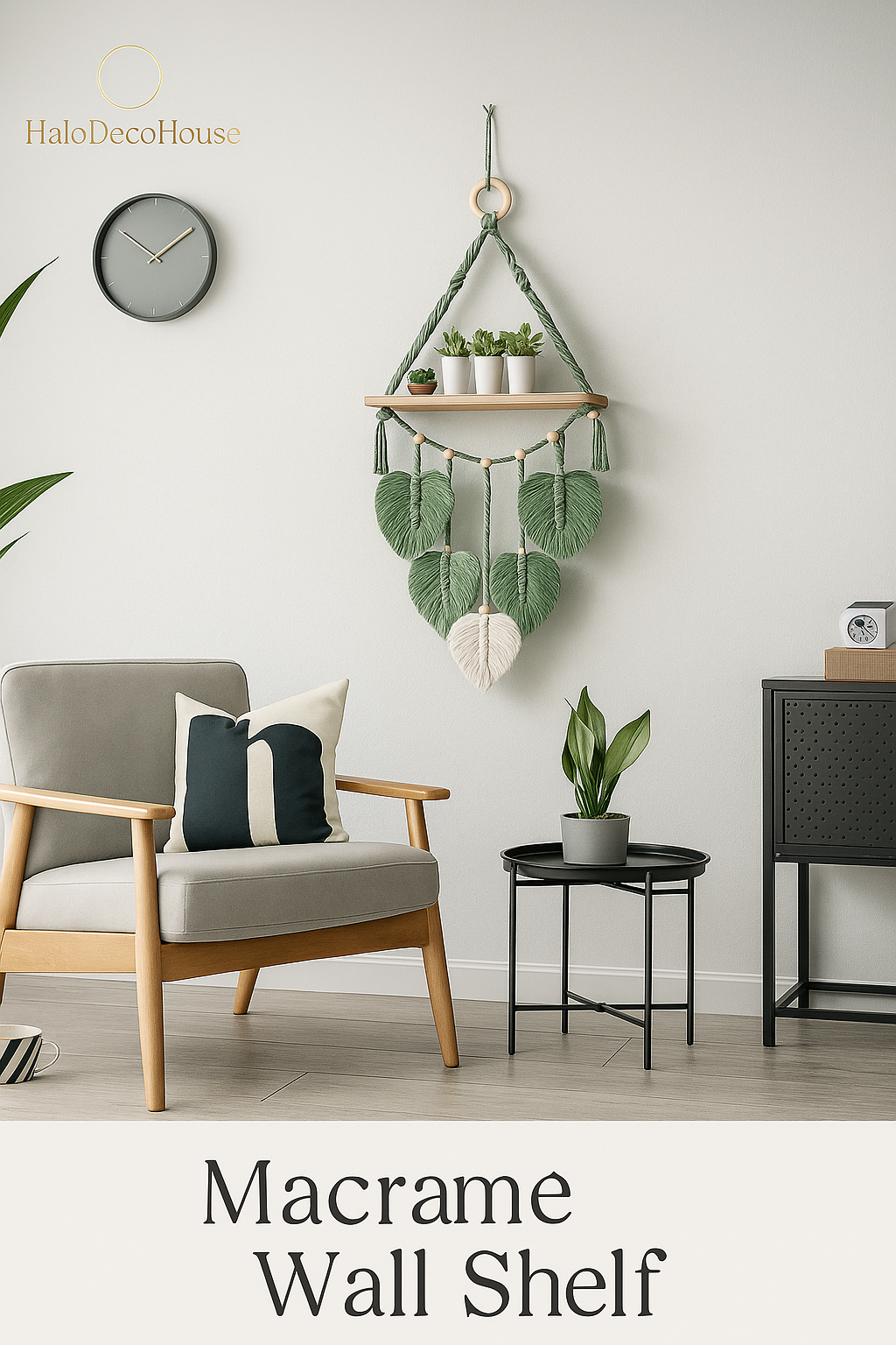 🌿 Macrame Wall Shelf with Wooden Board – Boho Hanging Decoration