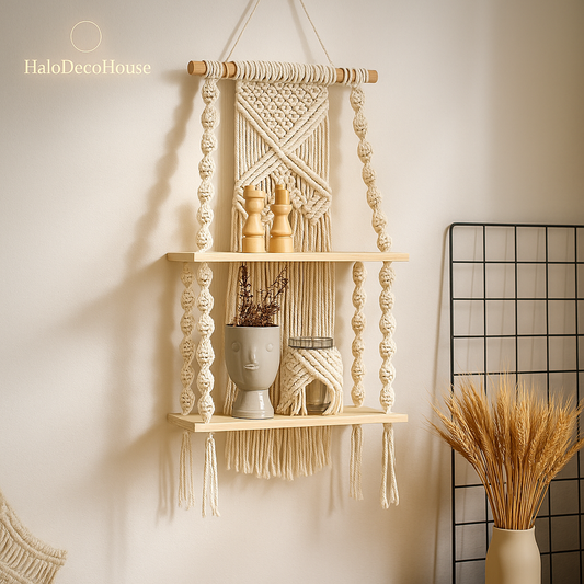 Boho Macrame Wall Shelf