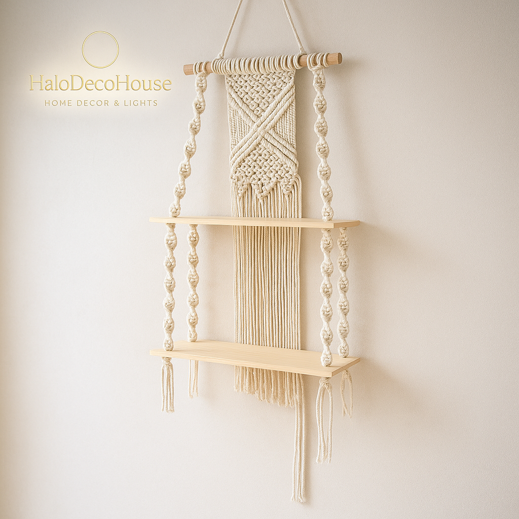 Boho Macrame Wall Shelf