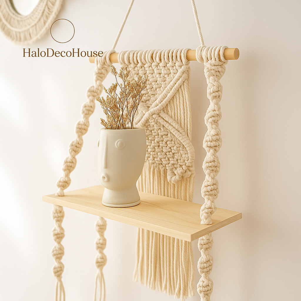Boho Macrame Wall Shelf