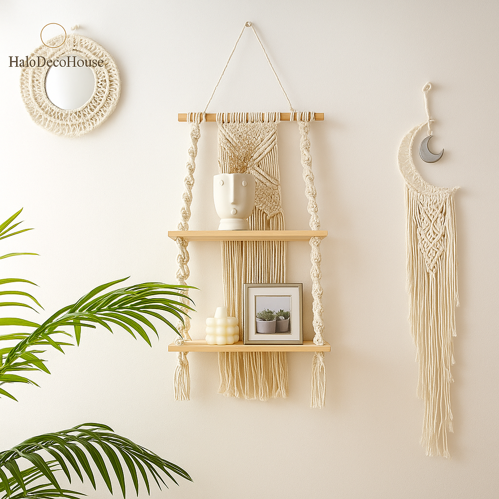 Boho Macrame Wall Shelf