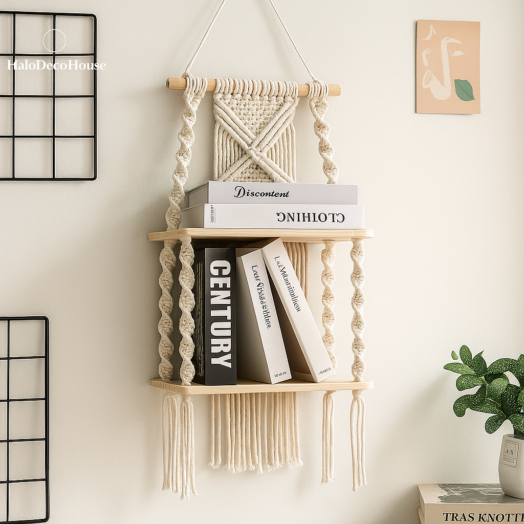 Boho Macrame Wall Shelf