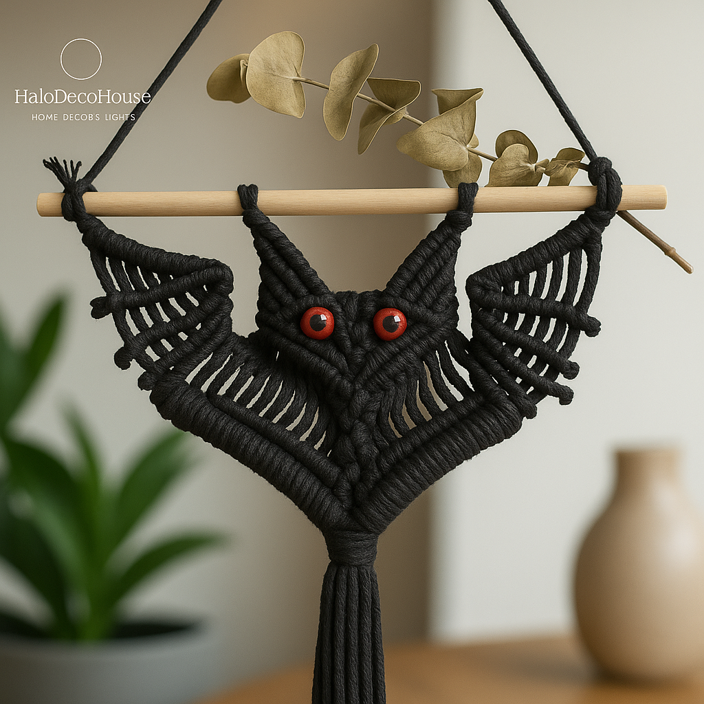 Handmade Gothic Macrame Bat Wall Hanging