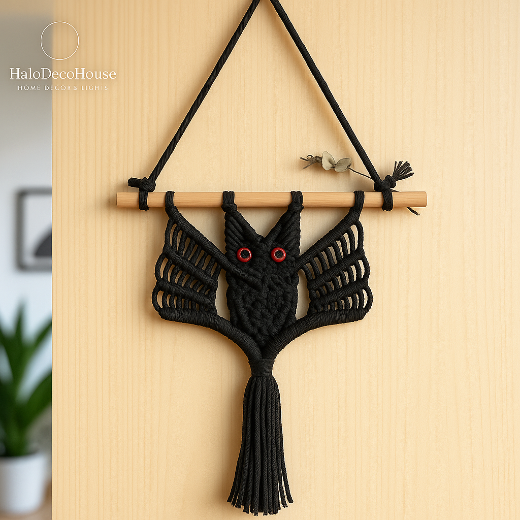 Handmade Gothic Macrame Bat Wall Hanging