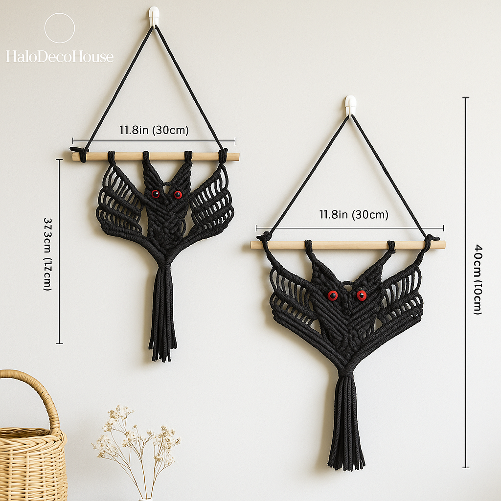 Handmade Gothic Macrame Bat Wall Hanging