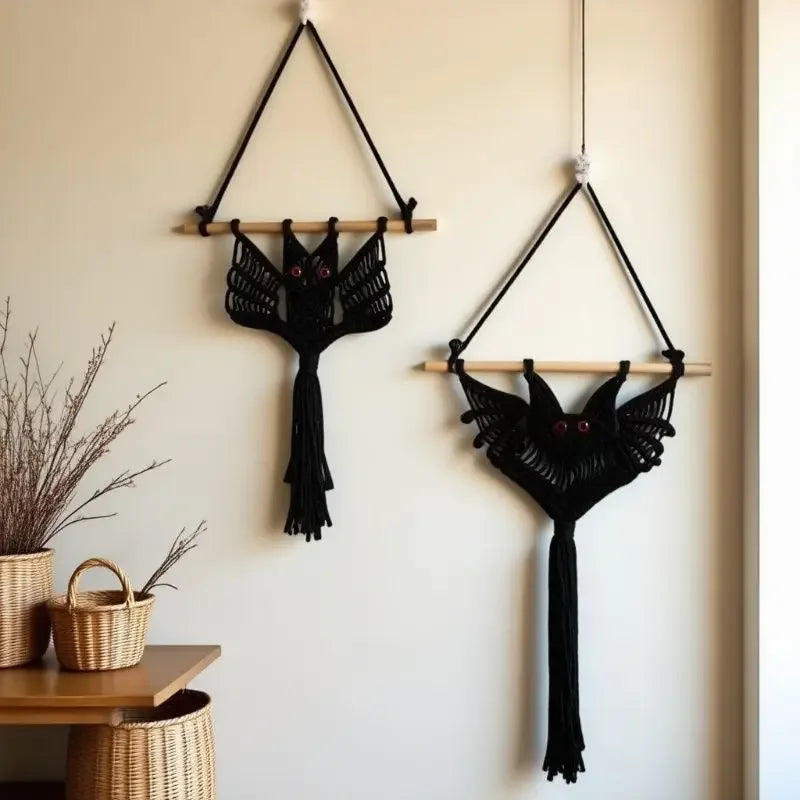 Handmade Gothic Macrame Bat Wall Hanging