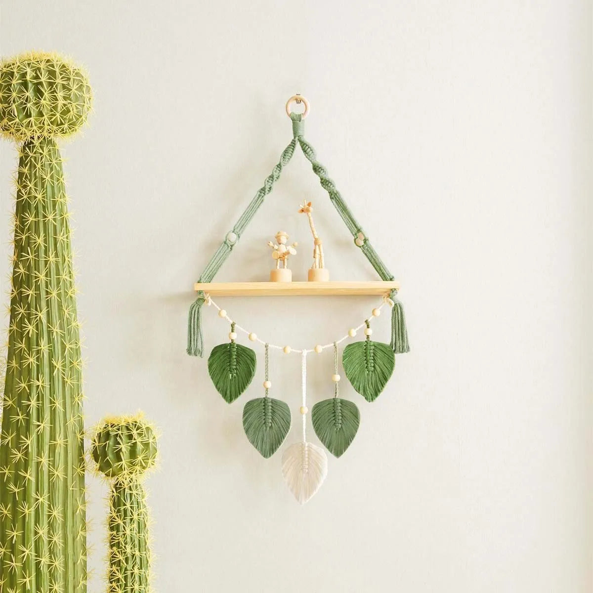 🌿 Macrame Wall Shelf with Wooden Board – Boho Hanging Decoration