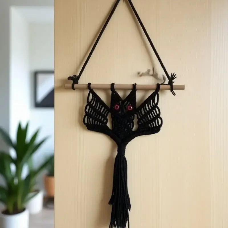 Handmade Gothic Macrame Bat Wall Hanging