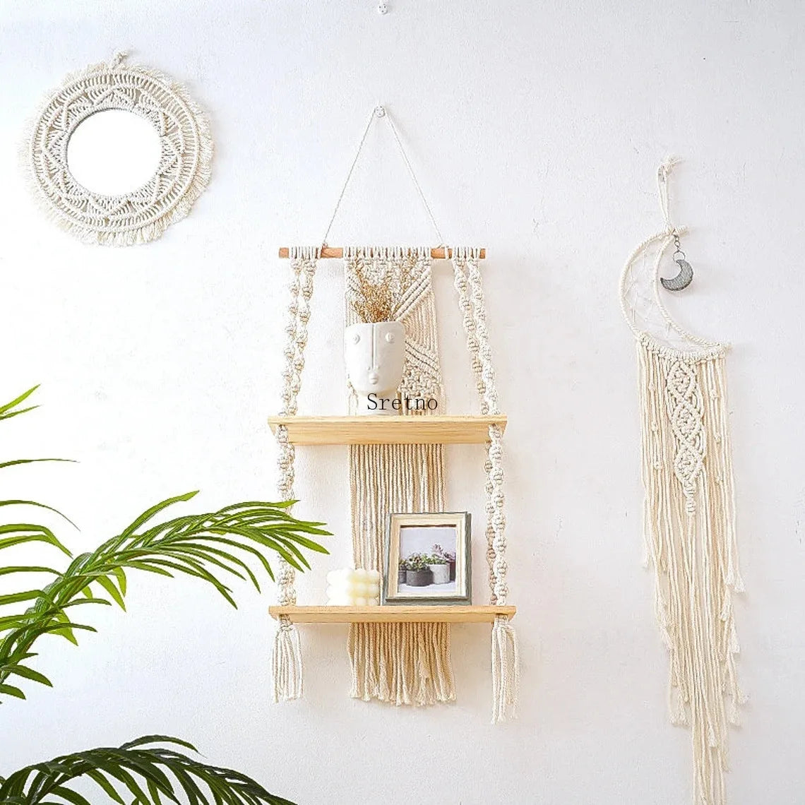 Boho Macrame Wall Shelf