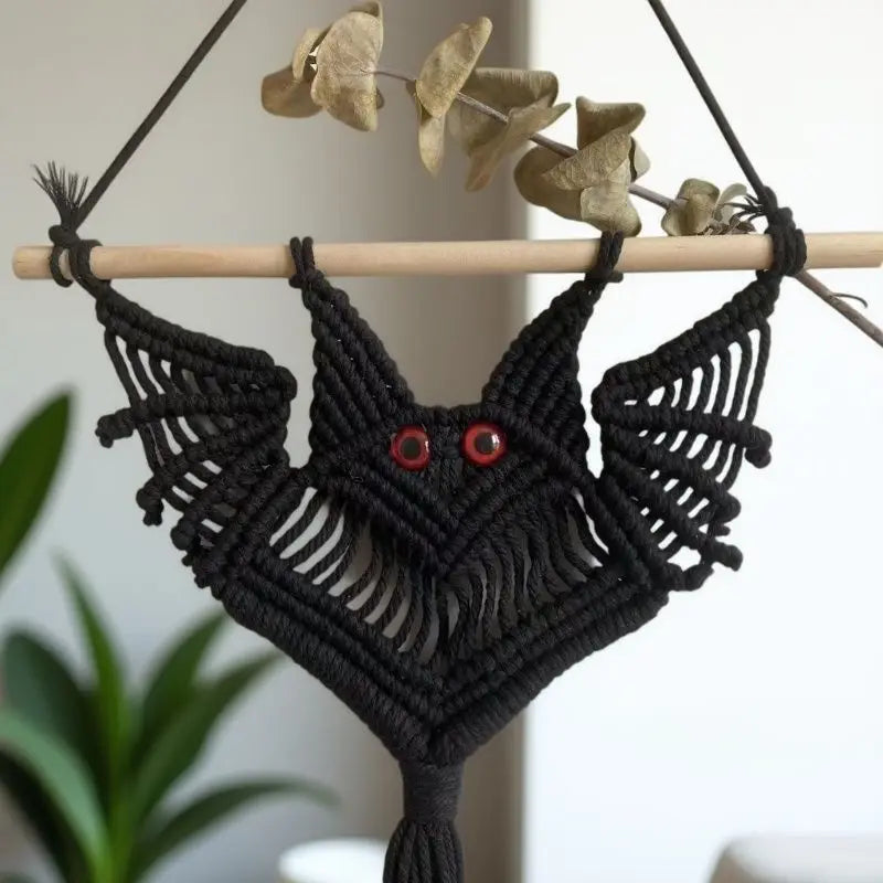 Handmade Gothic Macrame Bat Wall Hanging