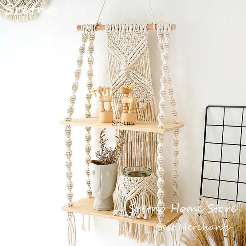 Boho Macrame Wall Shelf